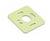 Kwadratowy, płaski, jasnozielony element plastikowy z okrągłym otworem pośrodku i kilkoma małymi wycięciami.