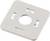 Biała kwadratowa plastikowa przyrząd mocujący z centralnym otworem okrągłym oraz czterema szczelinami do mocowania.