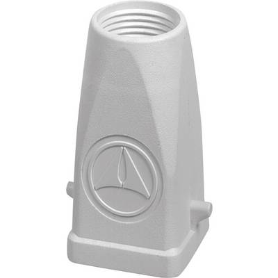 Srebrna metalowa obudowa z wytłoczonym logo w kształcie trójkąta z kroplą pośrodku. Odpowiednia do połączeń elektronicznych.