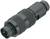 Czarny, sześciobiegunowy złącze wtykowe z ryflowaną powierzchnią dla lepszej przyczepności, przeznaczone do zastosowań w elektronicznych połączeniach.
