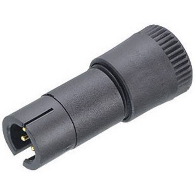 Czarny adapter XLR z trzema metalowymi stykami, powszechnie stosowany do łączenia urządzeń audio.