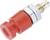 Czerwony wtyk sprężonego powietrza, o kształcie cylindrycznym, z gwintem metalowym, do łączenia przewodów powietrznych w systemach pneumatycznych.