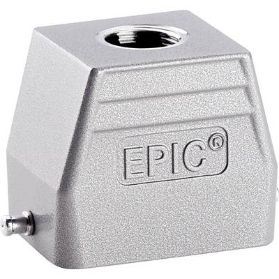 Obudowa w kolorze srebrnym o prostokątnym kształcie, z zamknięciem śrubowym od góry i grawerem 'EPIC'. Stosowana w zastosowaniach przemysłowych.