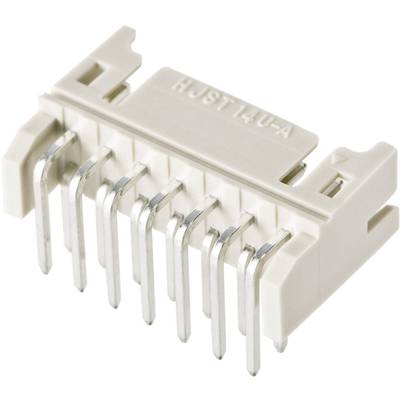 Biała listwa z tworzywa sztucznego z ośmioma stykami metalowymi, odpowiednia do połączeń elektronicznych.