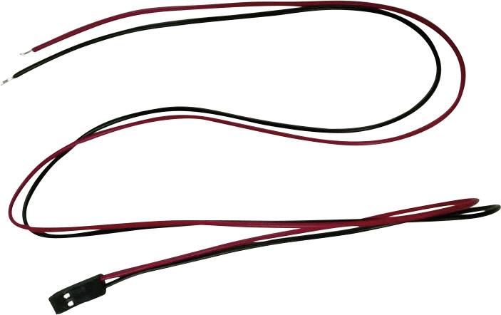 Czerwony i czarny przewód z wtyczką, prawdopodobnie używany do instalacji elektrycznych lub podłączania urządzeń.