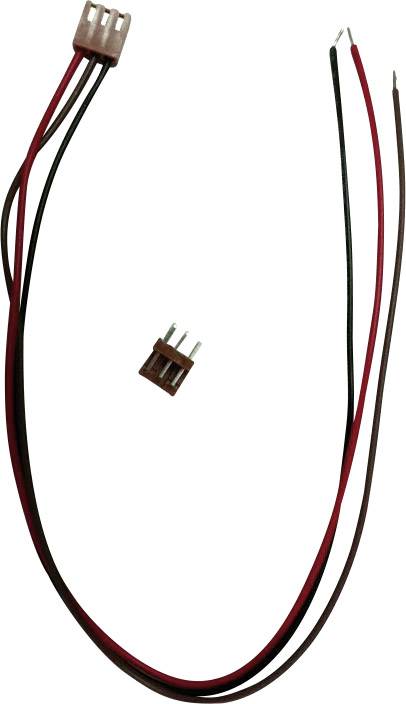 Trójżyłowy kabel z przewodem czerwonym, brązowym i czarnym, zakończony małą wtyczką; obok dodatkowa wtyczka.