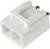 Biały wtyk dwubiegunowy z tworzywa sztucznego z metalowymi stykami, stosowany w urządzeniach elektrycznych i elektronicznych do połączeń.