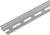 Srebrny, podłużny profil metalowy z regularnie rozmieszczonymi otworami owalnego kształtu, często stosowany do mocowania podczas prac montażowych.
