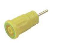 Żółty, cylindryczny złącz z metalowym stykiem, często stosowany w zastosowaniach elektronicznych.