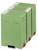 Zielone moduły elektroniczne z złączami, przeznaczone do montażu na szynie DIN; odpowiednie do stosowania w szafach sterowniczych lub systemach sterowania.