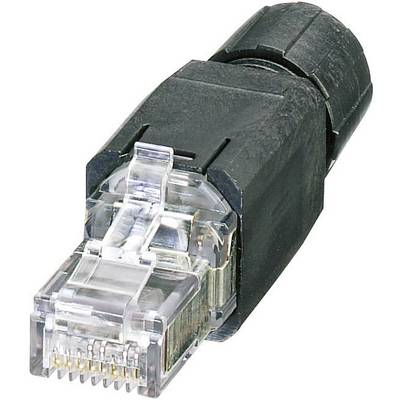 Pojedynczy wtyk Ethernet, ujęcie z bliska, używany do podłączania urządzeń do sieci.