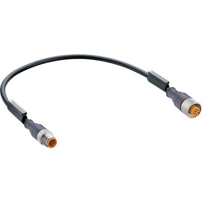 Czarny kabel połączeniowy z okrągłymi wtyczkami na obu końcach, będący częścią urządzenia elektronicznego lub systemu.