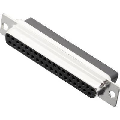 Złącze DB25 z 25 małymi otworami ułożonymi w dwóch rzędach, otoczone metalową obudową.