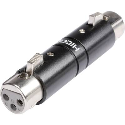 Krótki, czarny adapter audio z wtykiem i gniazdem XLR, używany do łączenia urządzeń audio.