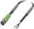 Kabel z czterema przewodami, zielonym wtykiem na jednym końcu i odsłoniętymi przewodami na drugim końcu, nadające się do połączeń elektrycznych.