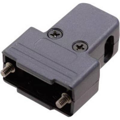 Czarny elektryczny wtyk z dwoma śrubami na górze, prostokątny kształt.