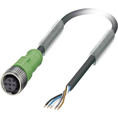 Zielony, pięciobiegunowy kabel wtykowy z odkrytymi kolorowymi przewodami na końcu, odpowiedni do połączeń przemysłowych.