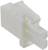 Biały, prostokątny wtyk plastikowy z dwoma okrągłymi otworami, prawdopodobnie do podłączenia przewodów elektrycznych.