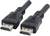 Dwa czarne wtyki HDMI leżą obok siebie na białym tle.