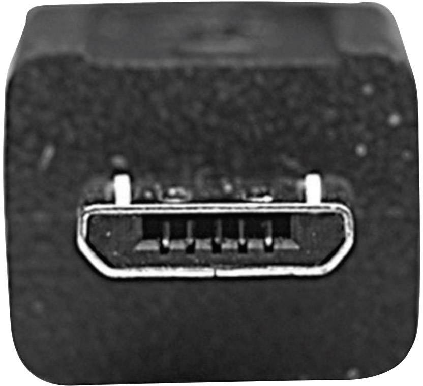 Złącze USB Mini-B w zbliżeniu, przedstawiające pięć pinów w prostokątnym, trapezoidalnym gnieździe.