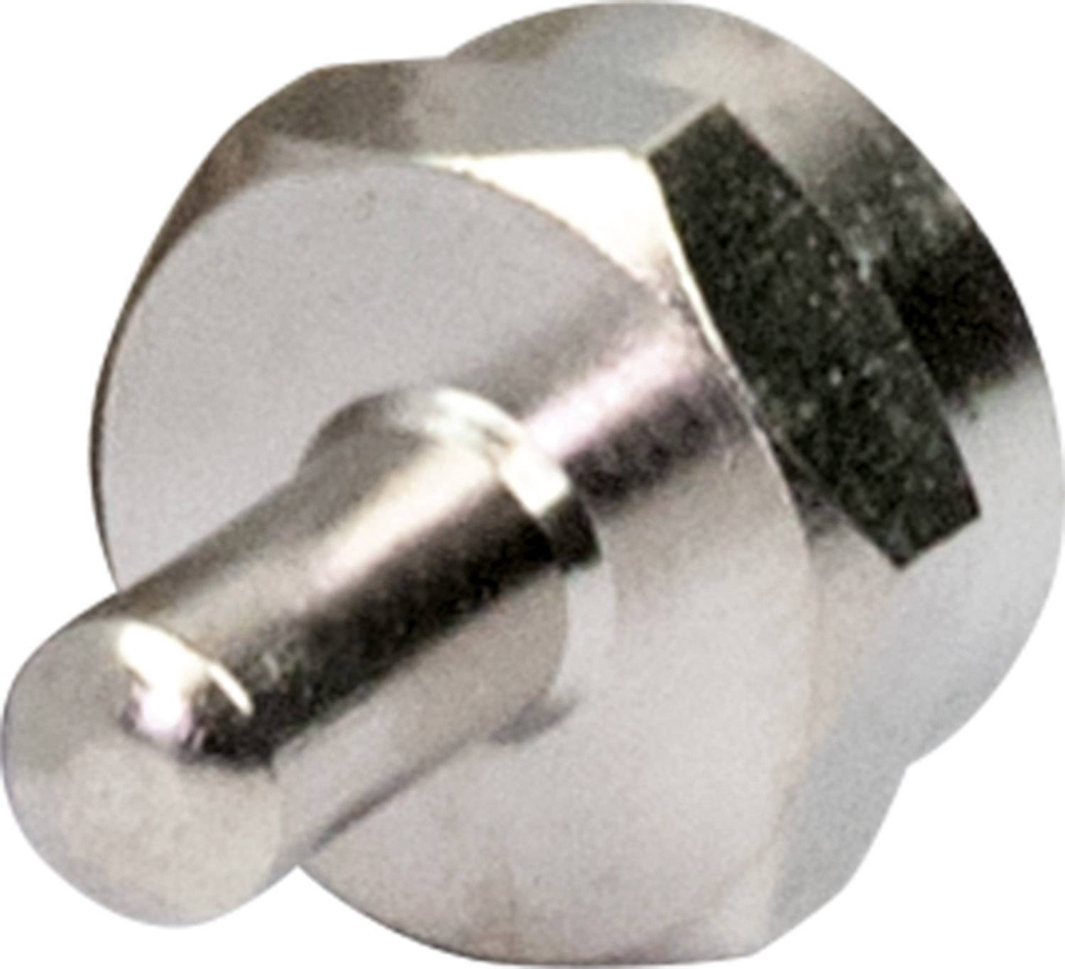 Metalowy sworzeń z nacięciami, o kształcie cylindrycznym, z połyskliwą powierzchnią. Stosowany do połączeń mechanicznych lub mocowań.