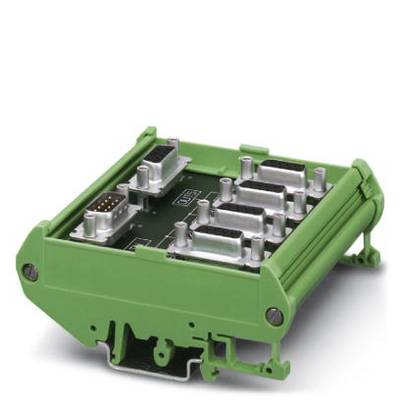 Zielona elektroniczna płytka z wieloma gniazdami przyłączeniowymi, prawdopodobnie przeznaczona do zastosowań przemysłowych lub sterowania maszynami.