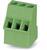 Zielony trójbiegunowy złącze elektryczne do obwodów elektronicznych, z zaciskami śrubowymi do podłączania przewodów.