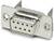 Metalowy żeński wtyk D-Sub z 9 pinami, typowo stosowany w połączeniach interfejsów szeregowych.