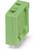 Prostokątny, zielony element plastikowy z dwoma widocznymi metalowymi pinami u dołu, prawdopodobnie podzespół elektroniczny.