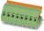 Elektryczny złącz wtykowy z zielonym obudową i ośmioma stykami. Górna część w kolorze pomarańczowym, przeznaczony do montażu na płytce drukowanej.