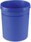 Niebieski plastikowy kosz na śmieci o gładkiej powierzchni, bez widocznej zawartości.