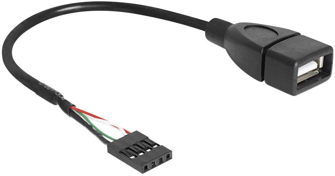 kabel USB 2.0 Delock 83291, [1x złącze żeńskie USB 2.0 4-pin - 1x złącze żeńskie USB-A 2.0], 0.20 m, czarny