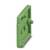 Zielony, prostokątny element budowlany z klipsami na tylnej stronie, prawdopodobnie będący częścią większego systemu lub zestawu konstrukcyjnego.