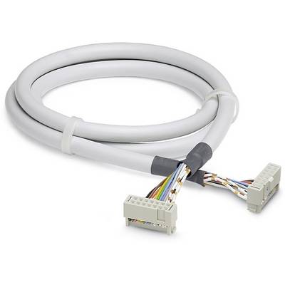 Szary, okrągły kabel z dwoma złączami na końcach. Złącza zawierają kolorowe przewody.
