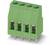 Zielony złącze wtykowe z trzema zaciskami przyłączeniowymi, odpowiednie do montażu na płytce drukowanej.