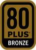 Logo dla '80 PLUS Bronze', standardu efektywności energetycznej dla zasilaczy, oferujący co najmniej 82% sprawności przy 100% obciążenia.