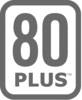 Logo '80 PLUS' w prostokącie. Symbolizuje efektywność energetyczną zasilaczy w komputerach.