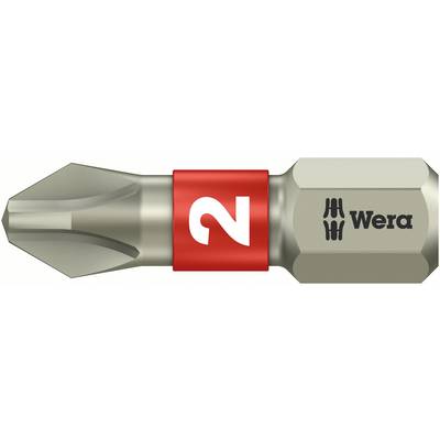Bit wkrętaka firmy Wera z czerwoną wstążką i białą cyfrą '2'. Bit jest ostro zakończony z przodu; logo marki po prawej stronie.