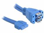 Delock Kabel USB 3.0 z wtyczką wtykową do gniazda 2x USB 3.0-A jeden nad drugim, niebieski 0,45 m