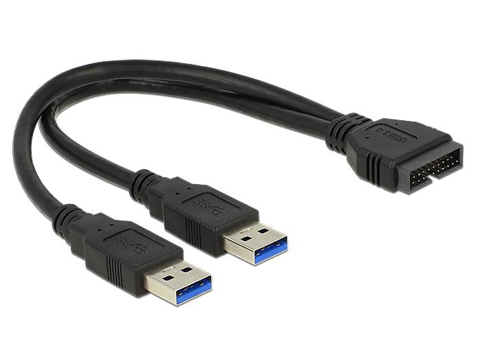 Delock USB 3.2 Gen 1 (USB 3.0) adapter [2x złącze męskie USB-A 3.2 (USB 3.0) - 1x złącze męskie USB 3.2 19-pin (USB 3.0)-1