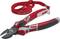 Czerwone szczypce boczne z ergonomicznymi uchwytami i czerwoną opską zabezpieczającą.
