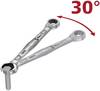 Dwa otwarte klucze oczkowe chwytają śrubę, wskazując kąt 30 stopni.