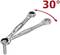 Dwa otwarte klucze oczkowe chwytają śrubę, wskazując kąt 30 stopni.