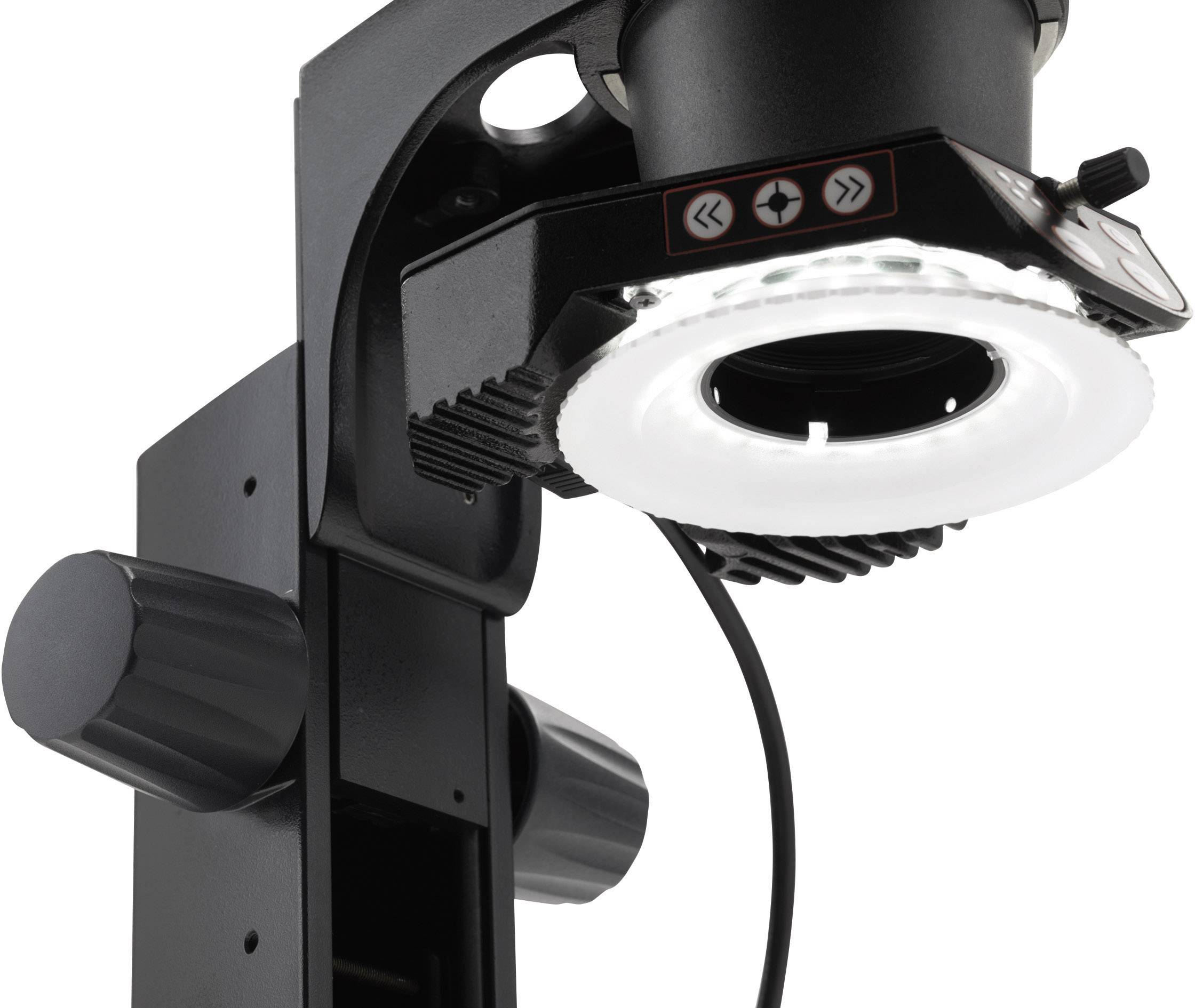 Regulowany statyw mikroskopowy z wbudowanym oświetleniem LED, umożliwiający precyzyjne dostosowanie widoku badanego obiektu.