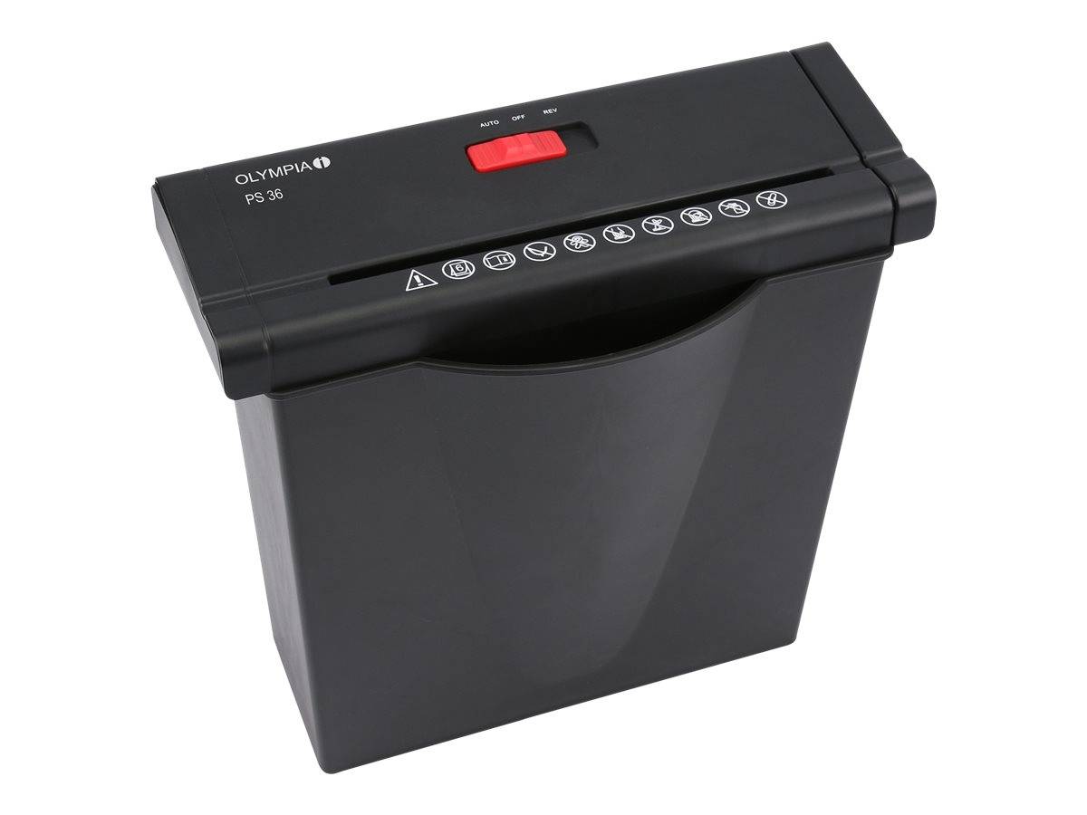 Olympia PS 36 Pro Distruggidocumenti A Strisce 6 Mm – Tritacarte Entry-level Per Casa, Maneggia Graffette E Carte Di Credito, Testina Universale Per Cesti Da 29 A 36 Cm