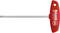 Czerwony sześciokątny klucz imbusowy z długim, srebrnym uchwytem, na którym widnieje napis '54571 T-Handle, Red, 5mm'.