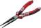 Czerwone szczypce z czarnymi uchwytami i ostro zakończonymi szczękami. Odpowiednie do precyzyjnych prac i trudno dostępnych miejsc.