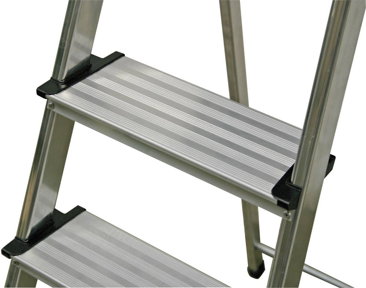 Zbliżenie metalowych szczebli drabiny z gumowanymi końcówkami zapewniającymi stabilność.