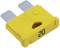 Żółta płaska bezpieczka z dwoma stykami metalowymi z napisem '20'. Odpowiednia do systemów 32V w pojazdach, zapewniająca ochronę przed przepięciami.