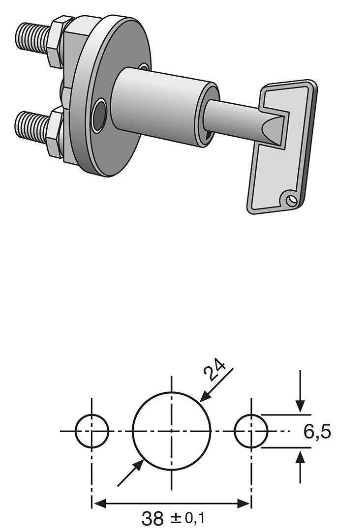 Rysunek techniczny śruby do głowicy cylindra z wymiarami: średnica główki 24 mm, całkowita długość 38 mm ±0,1 mm, odległość 6,5 mm.
